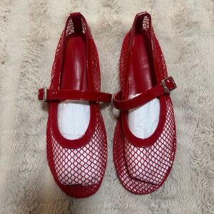 NWOB Tony Bianco Mia Flat in Red Mesh Mary Jane Size 7.5